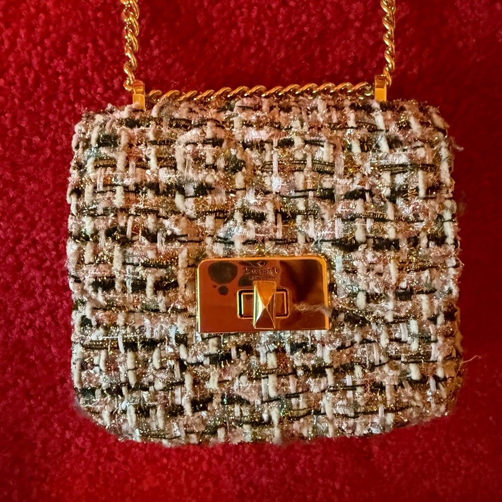 Kate Spade Mini Tweed Crossbody Bag with Gold Chain